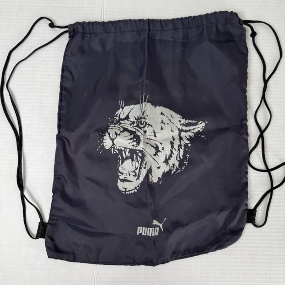 Vintage Puma blue drawstring backpack Y2K aesthetic sportswear
